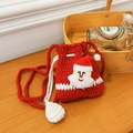 Handmade Christmas Santa Claus knit drawstring crossbody bag with red wool strap - Red Santa Claus Style