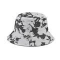 Vue détaillée du motif tie-dye artistique sur le tissu en toile du chapeau bob noir et blanc - M (56-58cm) / Tie-dye Blanc
