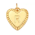 Gold plated heart pendant with embossed letter R and rope edge detail on white background - Heart Letter R