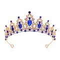 Luxurious gold crown tiara with deep blue water drop crystals and white rhinestones - White & Royal Blue
