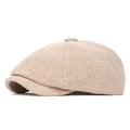 Klassische Schiebermütze in Haferflocken-Beige aus Wollmischung mit Knopfoberteil - Verstellbar / Beige