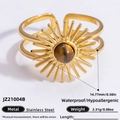 18k gold plated stainless steel sunflower ring with a cat-eye stone center inlay - Tiger Eye Color Sun Style (JZ21004B)