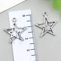 Silver hollow star charms with dotted texture for DIY jewelry making, 2cm size - Single-Sided Pentagram (22335) / 1 Piece/Pack (22x20mm) / Antique Silver
