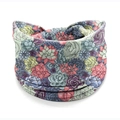 Elastic wide floral headband with purple and pink succulent print for sports and yoga - Style 84