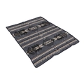 Detail of ethnic geometric flannel blanket featuring tribal patterns and hemmed edges - Dark Grey Tribal Geometry