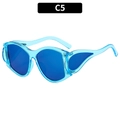 Y2K oversized deep blue transparent sunglasses with decorative flame frame design - Transparent Blue Frame Blue Mirrored Lens