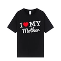 Short sleeve black cotton T-shirt with I Love My Mother print and round neckline - XS / I Love My Mother Print / Black