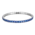 Silver elastic tennis bracelet with 4mm round blue cubic zirconia stones set in a row - Silver Base Blue Zircon (KB164857-Z)