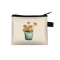 Close-up of the 3D flower print and black zipper on the cream coin purse storage bag - Small Sunflower