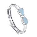 Adjustable S925 sterling silver ring with a delicate light blue bow design - Adjustable Open / Female Style / Silver with Luminous Light Blue Bowknot