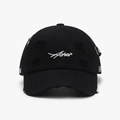 Distressed black baseball cap with white Asher embroidery and metal ring details - Black