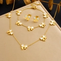 Elegant gold bow jewelry set with white inlay necklace bracelet and earrings on display - 3-Piece Set (Necklace + Bracelet + Earrings)