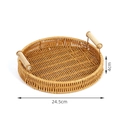 Handwoven round rattan serving tray with double handles in 24.5cm diameter size - Round Medium with Wooden Handle / Round Medium (24.5x4cm)