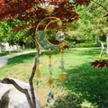 Hanging golden moon suncatcher with green natural stones and crystal ball on autumn tree - 8cm Quicksand Moon / Green Aventurine
