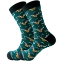 Calcetines verdes oscuros para hombre con motivo de reno y detalles negros - Alce Verde Lago
