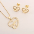 Elegant 18k gold plated heart necklace and earrings set with heartbeat zircon details - Heartbeat Style / Gold