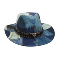 Western denim patchwork cowboy hat with ethnic braided band and silver bull head charm - One Size / Royal Blue