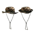Camo outdoor bucket hat with adjustable chin strap shown from multiple angles for sun protection - Classic Tree Camo