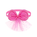 Nœud papillon rose pailleté pour chien avec dentelle à pois et ruban côtelé doux - Paillettes Rose Clair