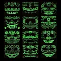 Luminous Halloween mouth and spider tattoos in 12 styles showing glow in the dark effect - Full Series (HY001-012)