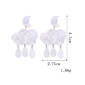 Translucent white cloud and moon earrings with glittery water drop pendants - Acetate Cloud Moon