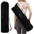 Versatile black yoga mat bag with adjustable strap and side pocket for water bottle - Black / 75*19CM