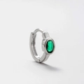 Silver snake-shaped titanium steel ear cuff with a vibrant green zircon gemstone - Oval Green Zirconia Hoop (A31-6#)