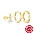Classic 925 sterling silver gold-plated hoop earring set with white cubic zirconia stones - 3Pcs Set - Gold #4