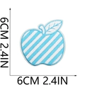 Detail view of apple embroidery patch with blue stripes and 6cm measurement scale - No.11 (Blue White Striped Apple)
