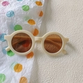 Fashionable round frame kids sunglasses in cream beige with tea brown lenses - Off White