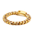 Pulsera cubana para hombre de acero inoxidable bañada en oro 18K con circonitas - Dorado
