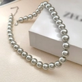 Minimalist grey silver pearl necklace with metallic luster and silver lobster clasp - 10mm Grey