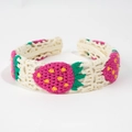 Handmade crochet strawberry headband in cream white with pink floral accents - Strawberry