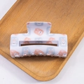Rectangular hair claw clip with cute pastel bunny print on a cream white base - White Cartoon Rabbit