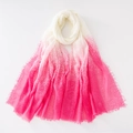 Close-up of white to pink gradient cotton scarf with fringe and crinkle texture - 180*90CM / Pink White Gradient