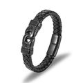 Bracelet pour homme en cuir tressé noir avec fermoir en métal noir gravé - Cuir Noir Fermoir Gravé Noir (QA-P70081)