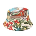 Double-sided bucket hat with colorful tropical floral and artistic character print - M (56-58cm) / Off-white Art Illustration
