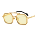 Punk polygonal gold metal sunglasses with light yellow lenses and double bridge design - C7 Gold Frame Yellow Lens