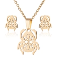 Golden three-piece jewelry set featuring hollow beetle necklace and stud earrings - Style 070 Gold - Beetle
