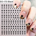 Detail von SO-170 schwarzen Stern-Nagelstickern mit 3D-Muster und Anwendungsbeispiel - SO-170 Schwarz