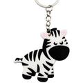 Cartoon zebra keychain pendant in soft PVC with black and white stripes and metal ring - Zebra