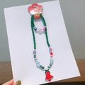 Children's Christmas green beaded necklace and bracelet set with festive bell charm - 4# Red Bell
