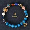 Libra zodiac beaded bracelet with 8mm natural stones and gold celestial charms - Libra