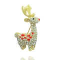 Sparkling Christmas reindeer brooch with white crystals and red enamel on gold-plated alloy - Rhinestone Reindeer