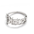 Adjustable silver gothic letter镂空 stainless steel ring with minimalist vintage design - Silver-Pisces