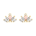 Chic golden crown stud earrings featuring pink teardrop and white marquise stones - Crown