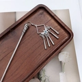 Detail of silver vintage hair pin with tassels and blue beads on wooden tray - F0742 Hair Stick-33# (Bright Silver Square Geometric Tassel)