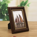 Vintage dark brown wood photo frame with golden beaded inner edge and sailing art - Roman Brown