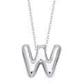 3D silver initial W pendant necklace with high-polish metallic balloon effect - Letter W