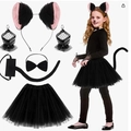 5-piece black cat costume set for girls including ear headband bowtie and tutu skirt - Black Skirt Metal Headband 4-Piece Set